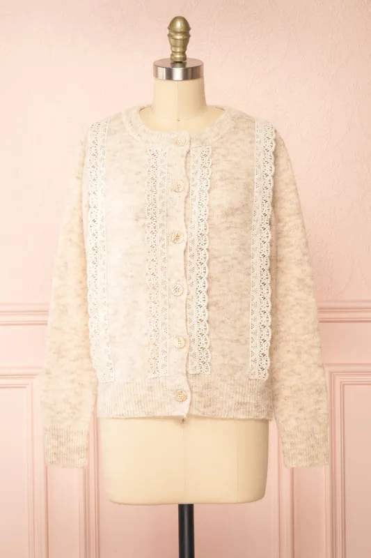 Dakota | Button-Up Knit Cardigan w/ Lace Detail sold by Boutique 1861