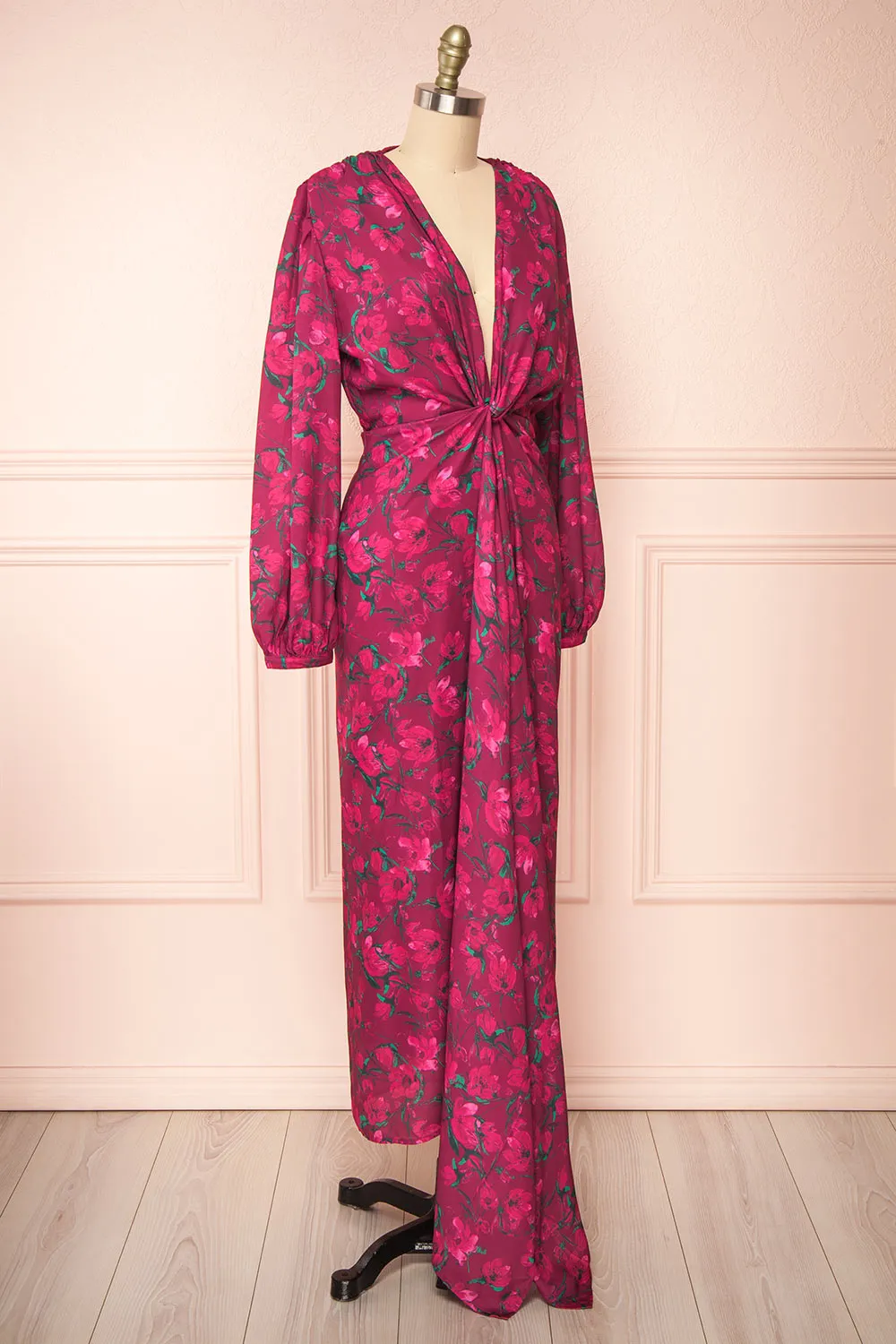 Batiya | Floral Knot Front Burgundy Maxi Dress sold by Boutique 1861 product image thumbnail 3