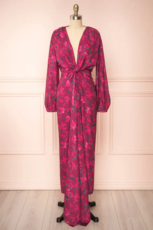 Batiya | Floral Knot Front Burgundy Maxi Dress made by Boutique 1861