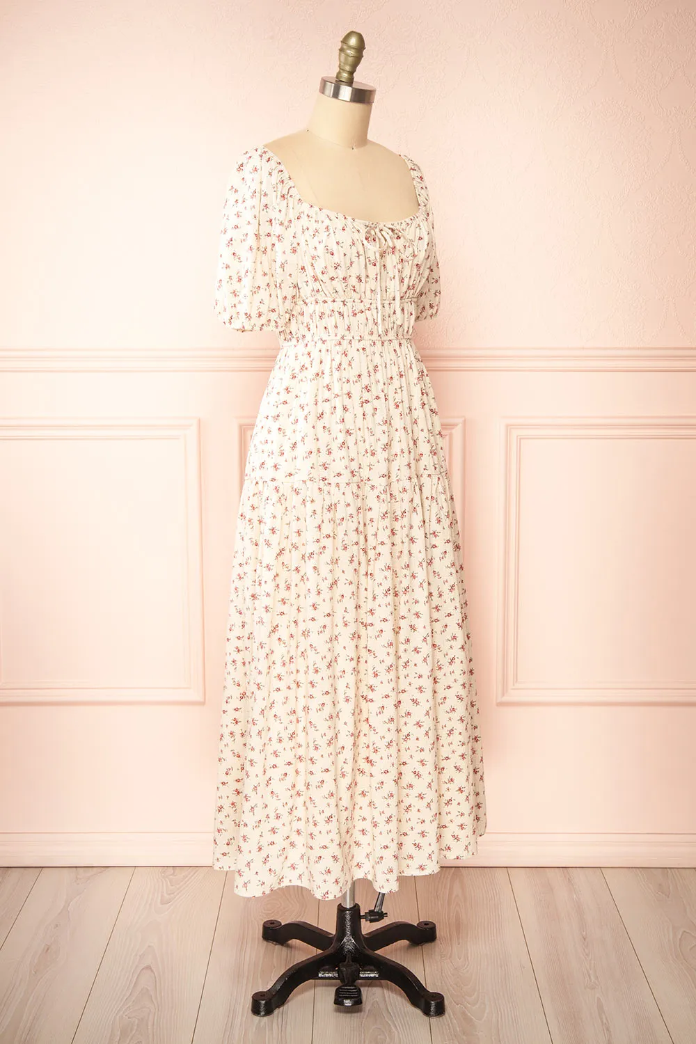 Soraya | Beige Maxi Dress w/ Pink Floral Pattern sold by Boutique 1861 product image thumbnail 3