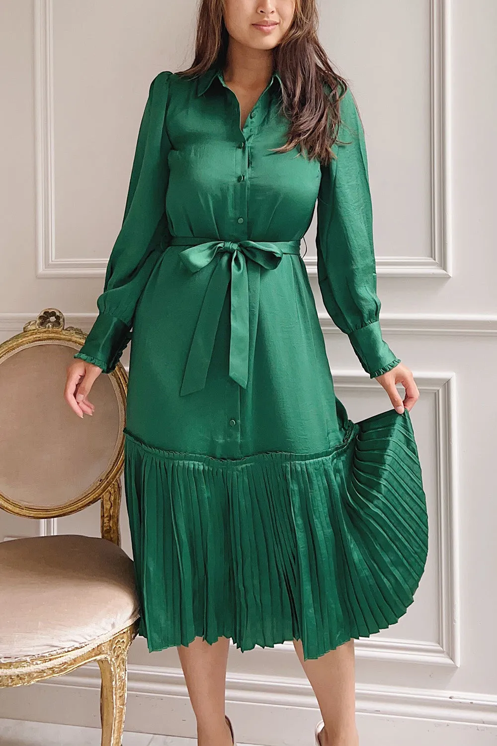 Doha | Green Satin Midi Dress w/ Belt sold by Boutique 1861 product image thumbnail 2