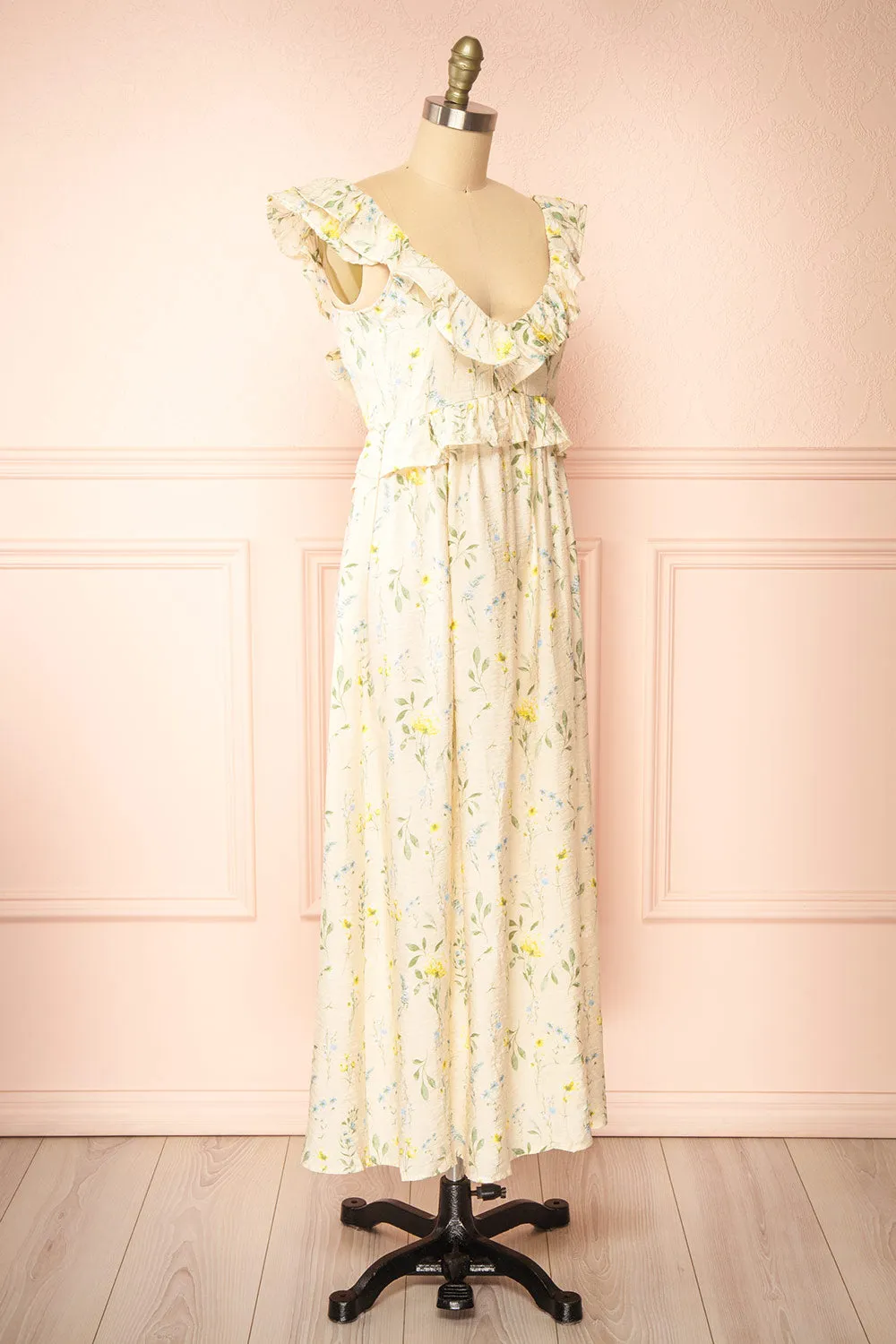 Lazdah | Beige Silky Midi Dress w/ Floral Pattern sold by Boutique 1861 product image thumbnail 3