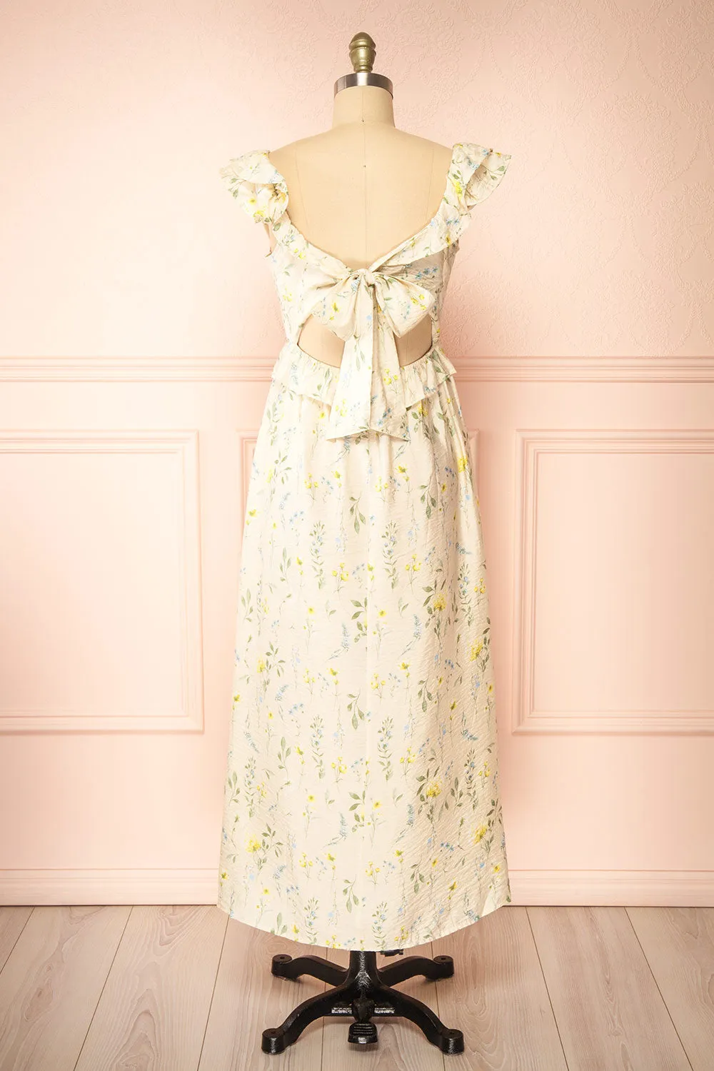 Lazdah | Beige Silky Midi Dress w/ Floral Pattern sold by Boutique 1861 product image thumbnail 5