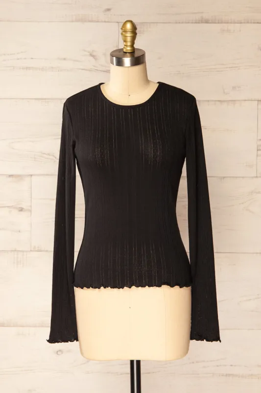 Toulon Black | Long Sleeve Lace-Knit Top sold by Boutique 1861