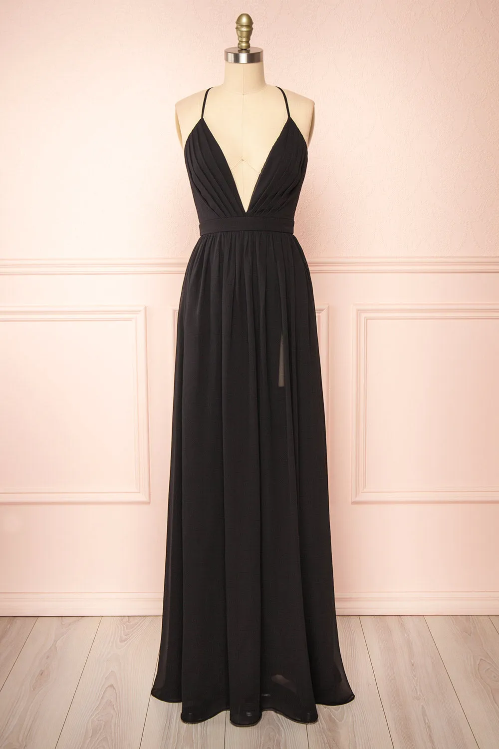 Haley Black | Deep V-Neck Chiffon Maxi Dress sold by Boutique 1861