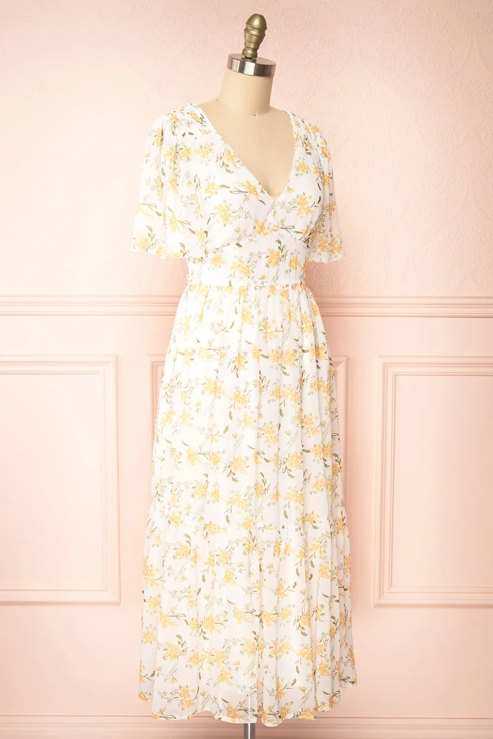 Cillian | Yellow Floral Midi Dress w/ Fabric Belt sold by Boutique 1861 product image thumbnail 3