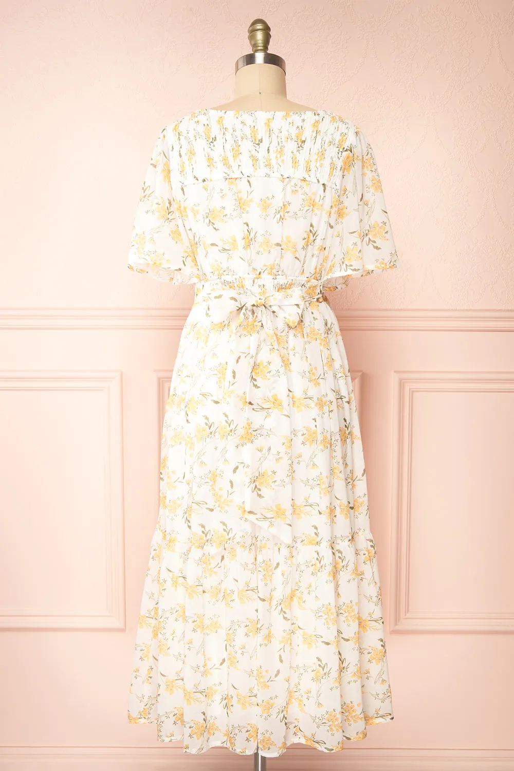 Cillian | Yellow Floral Midi Dress w/ Fabric Belt sold by Boutique 1861 product image thumbnail 5