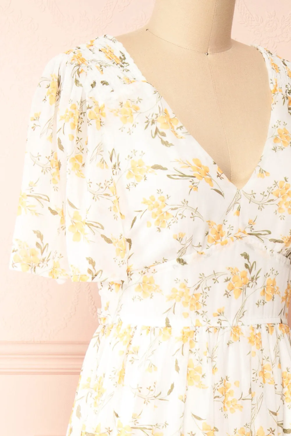 Cillian | Yellow Floral Midi Dress w/ Fabric Belt sold by Boutique 1861 product image thumbnail 4