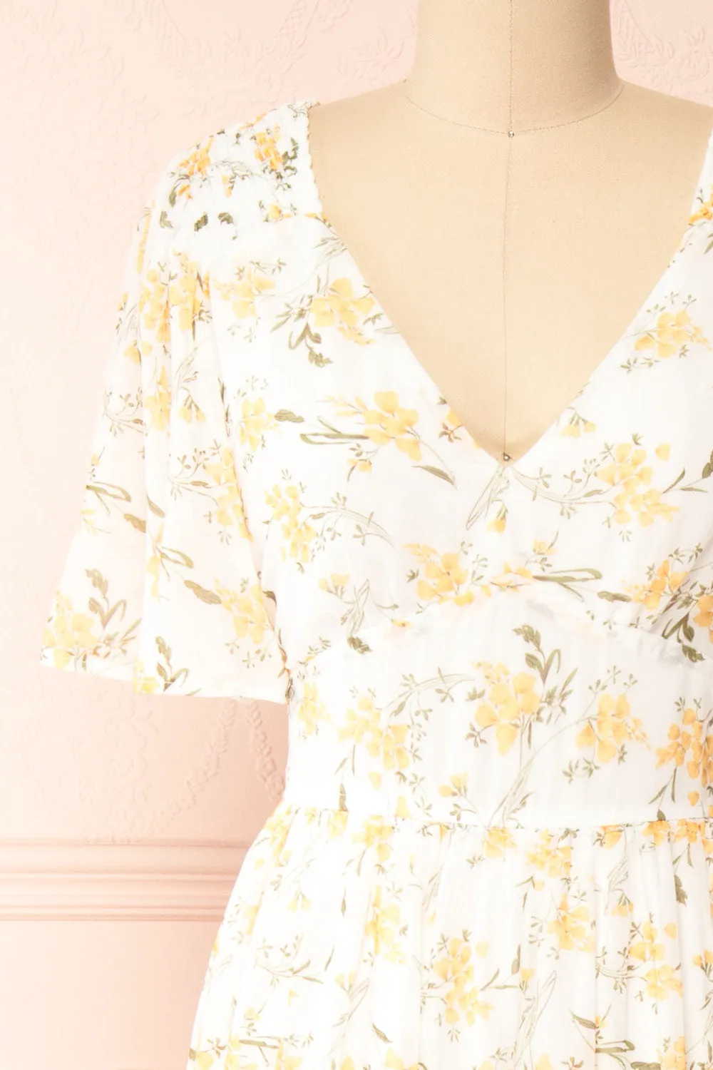 Cillian | Yellow Floral Midi Dress w/ Fabric Belt sold by Boutique 1861 product image thumbnail 2