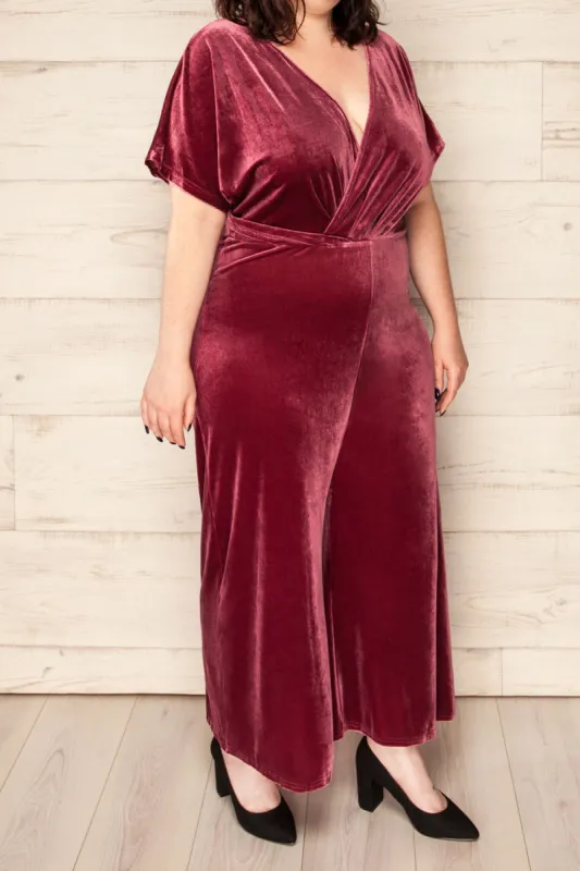 Tonnara Mauve | Plus Size Wide Leg Velvet Jumpsuit sold by Boutique 1861