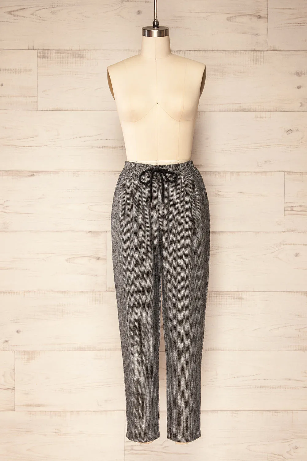 Bologne Black | High-Waisted Straight Leg Chevron Pants sold by Boutique 1861