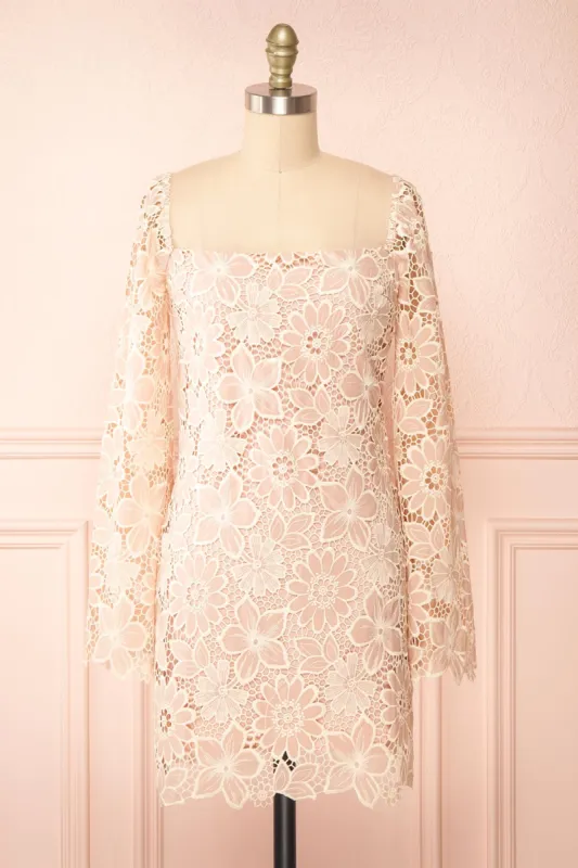 Marie-Liesse | Short Pink Open-Work Lace Dress sold by Boutique 1861