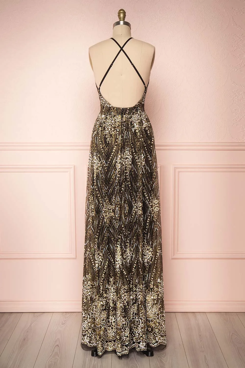 Sharidan Black | Glitter Mesh Maxi Dress sold by Boutique 1861 product image thumbnail 5