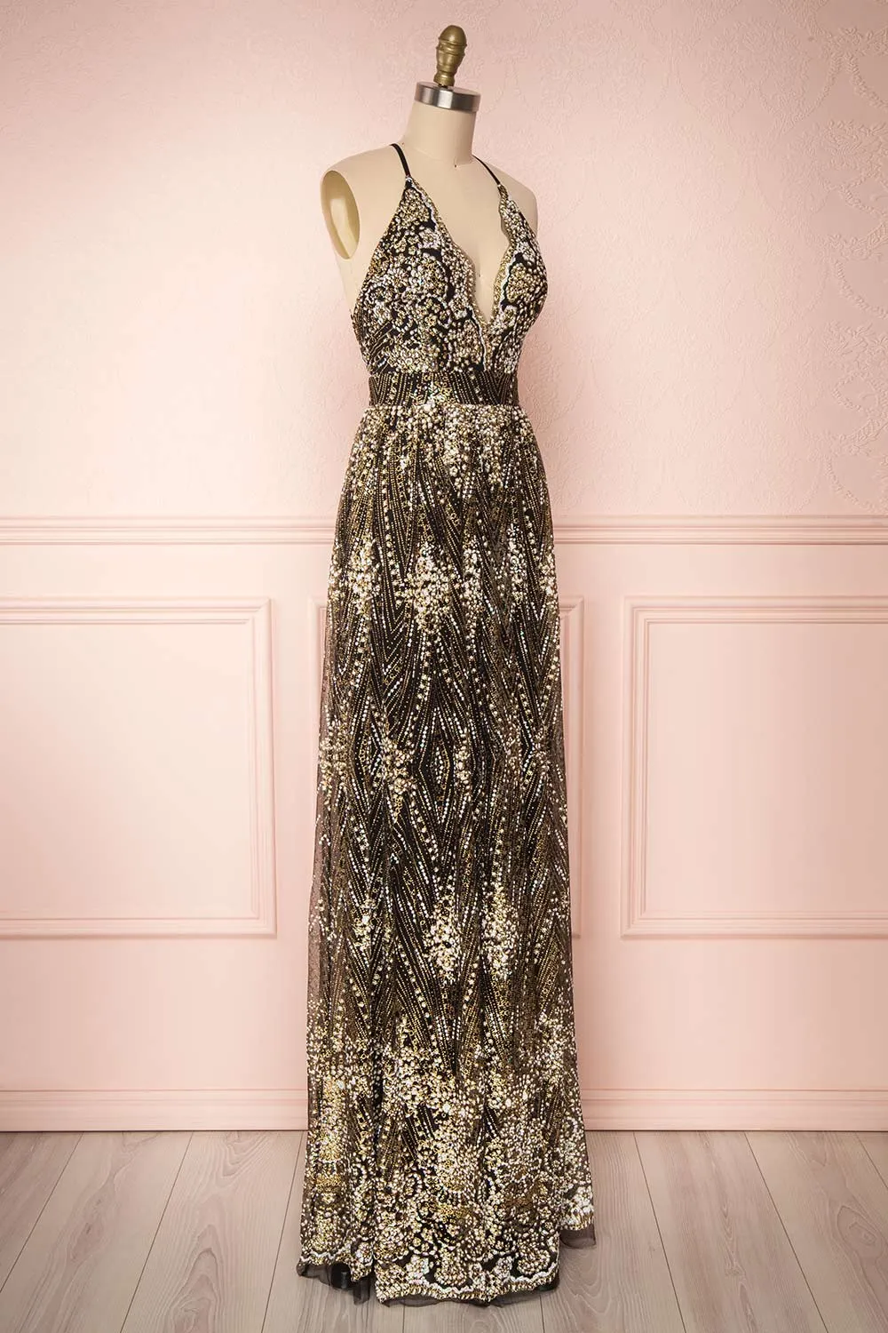 Sharidan Black | Glitter Mesh Maxi Dress sold by Boutique 1861 product image thumbnail 3