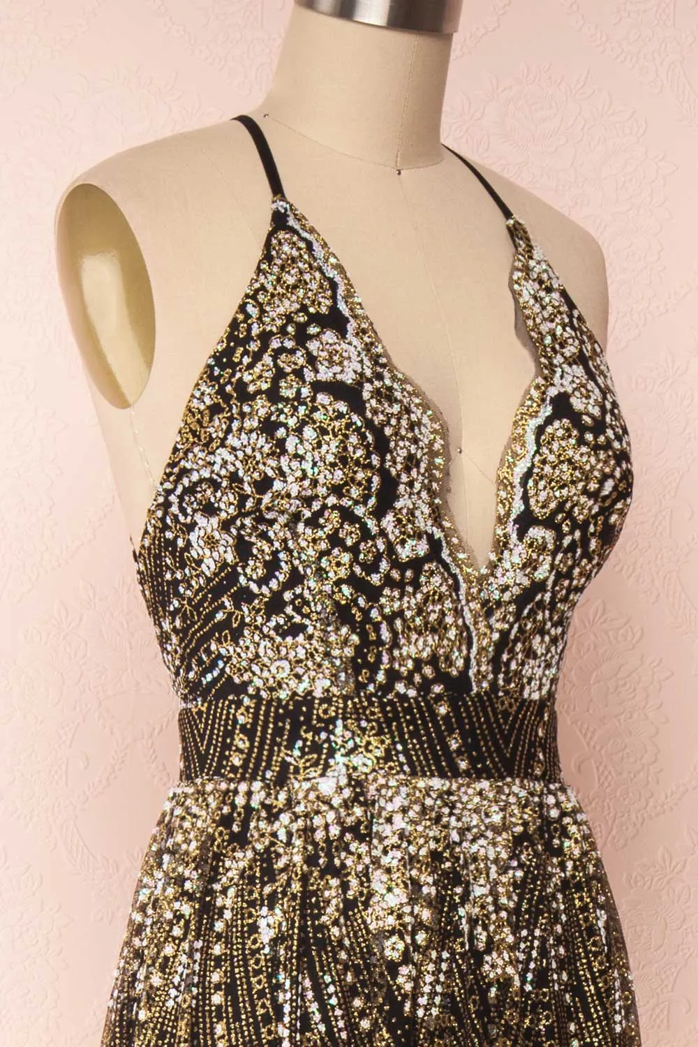 Sharidan Black | Glitter Mesh Maxi Dress sold by Boutique 1861 product image thumbnail 4