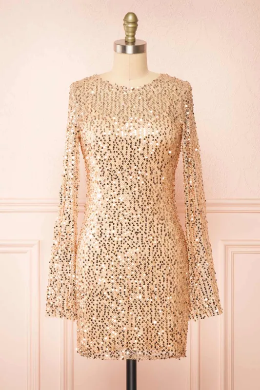Lyrissa Rosegold | Short Mesh Sequin Dress sold by Boutique 1861
