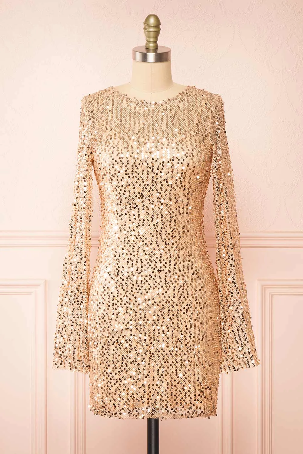 Lyrissa Rosegold | Short Mesh Sequin Dress sold by Boutique 1861
