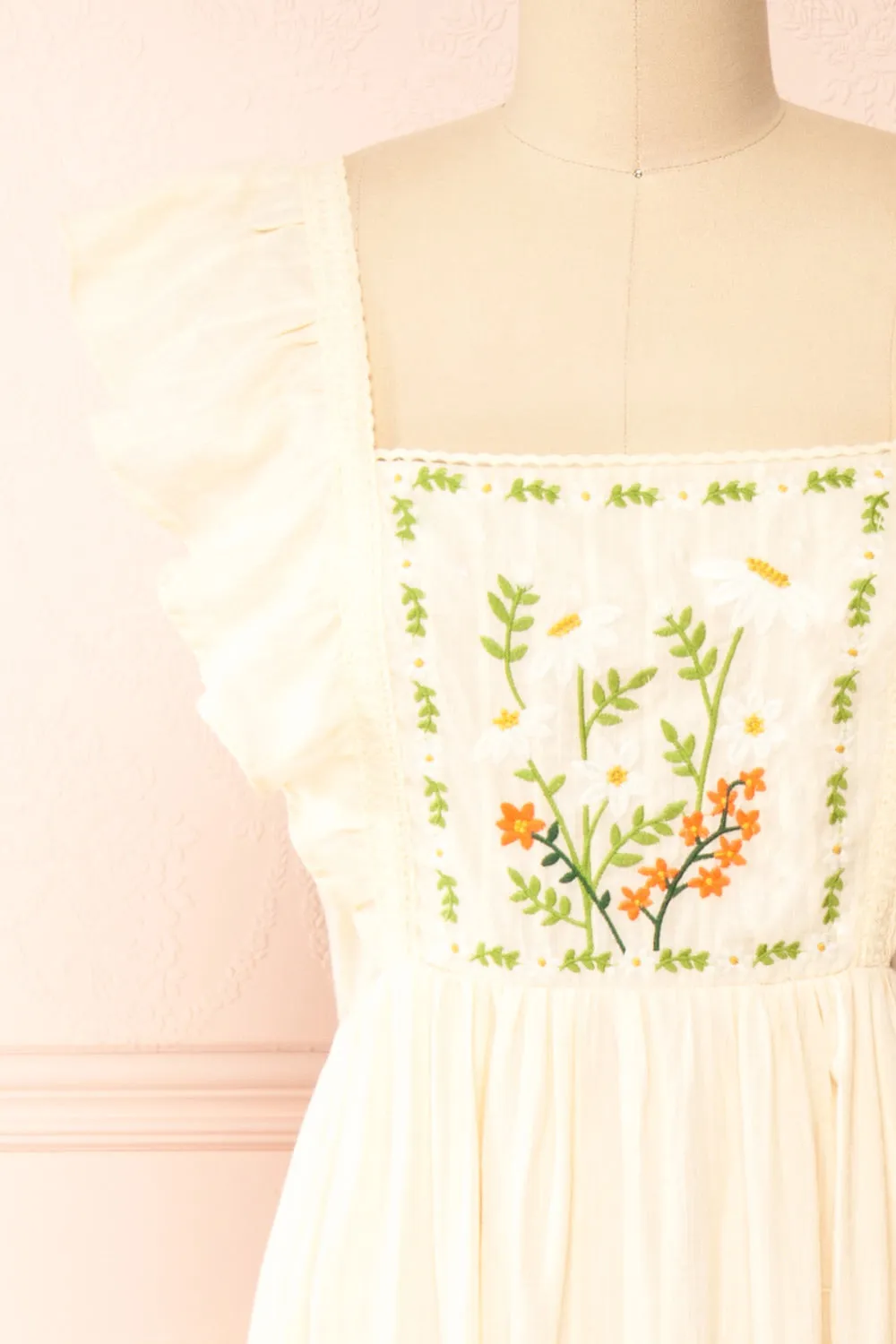 Thora Beige | Midi Dress w/ Floral Embroidery sold by Boutique 1861 product image thumbnail 3