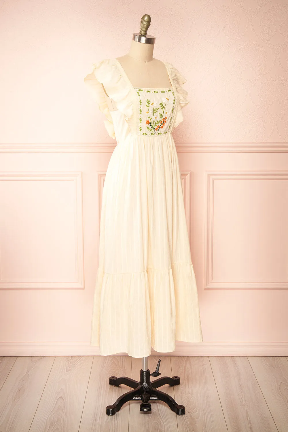 Thora Beige | Midi Dress w/ Floral Embroidery sold by Boutique 1861 product image thumbnail 4