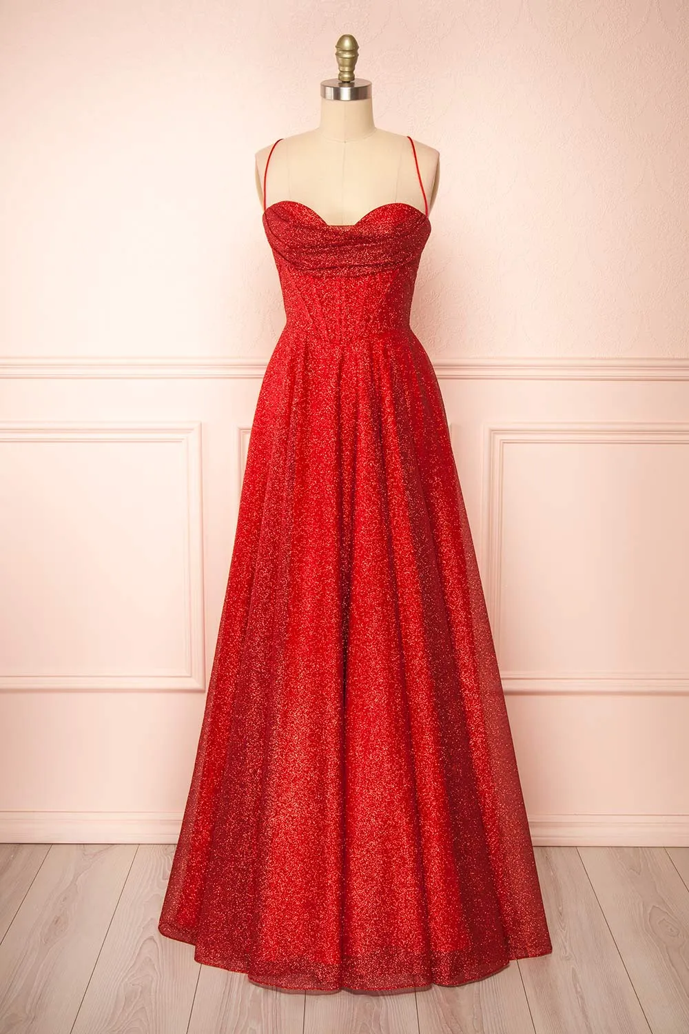 Lexy Red | Sparkly Cowl Neck Maxi Dress sold by Boutique 1861