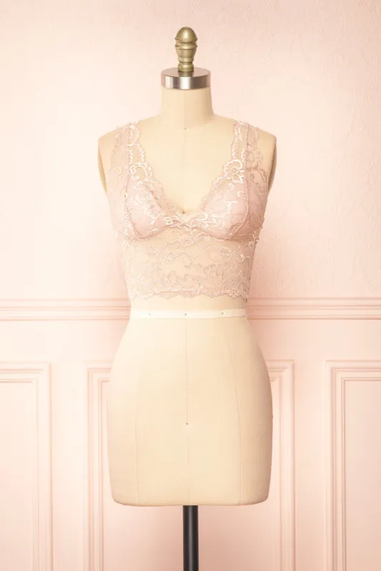 Zerline Pink | Floral Lace Bralette w/ Silver Detailing sold by Boutique 1861