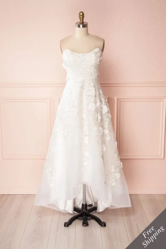 Romaissa | White Floral Appliqués Bridal Bustier Gown sold by Boutique 1861
