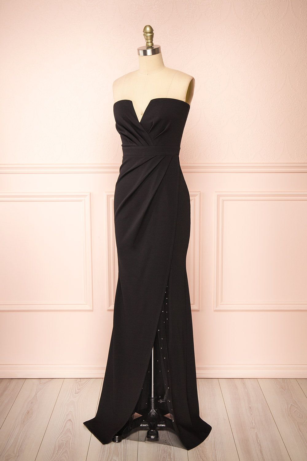 Zinnia | Black Bustier Maxi Dress w/ Sparkling Slit sold by Boutique 1861 product image thumbnail 4