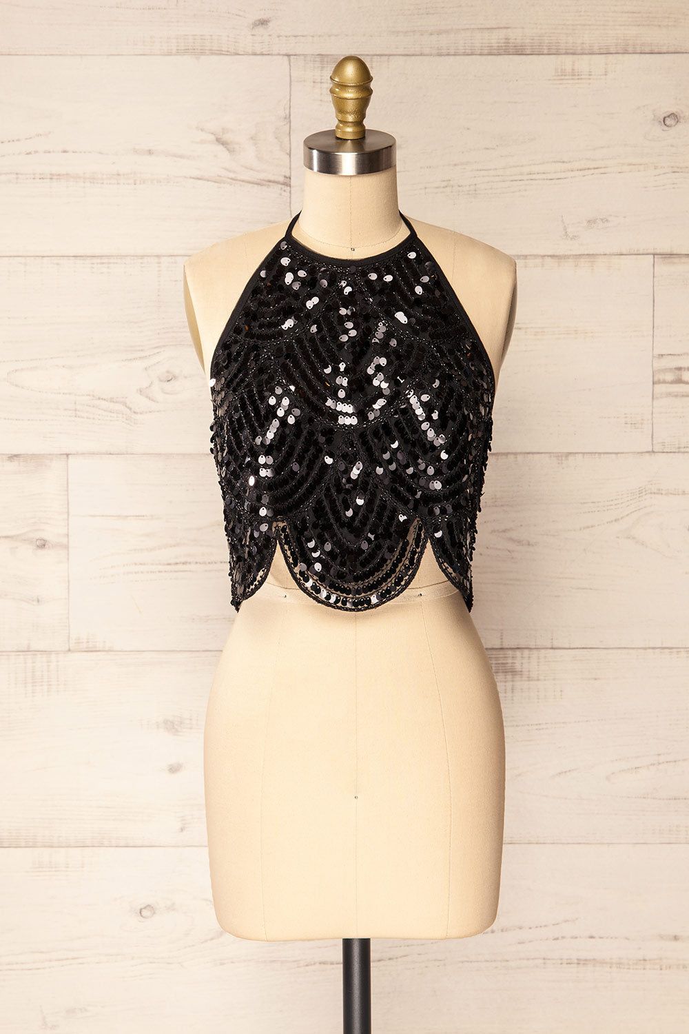 Campeche | Cropped Halter Top w/ Black Sequins sold by Boutique 1861