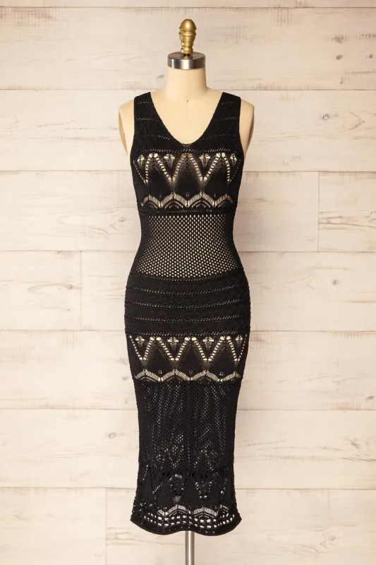 Ozma Black | Crochet Midi Dress sold by Boutique 1861