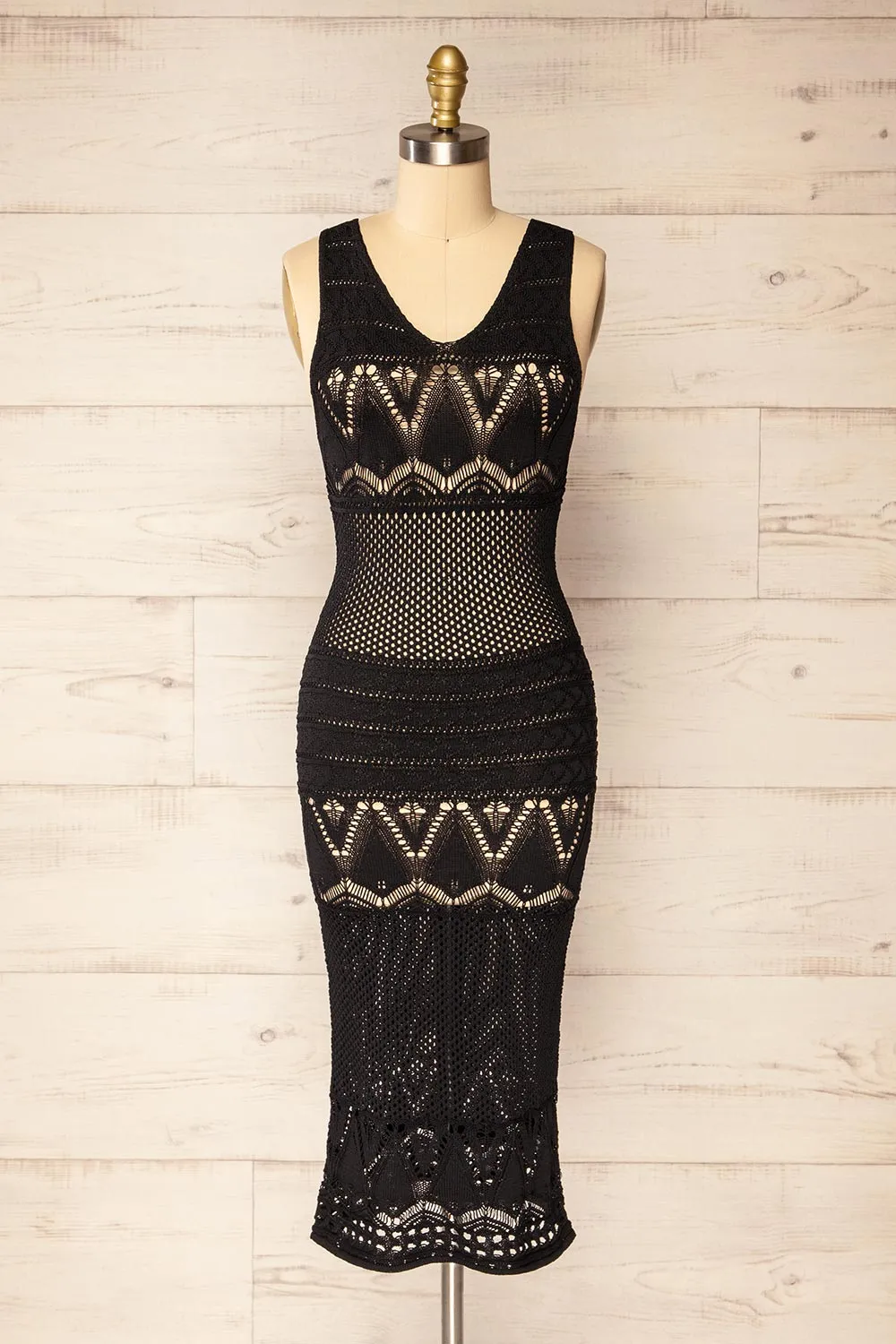 Ozma Black | Crochet Midi Dress sold by Boutique 1861