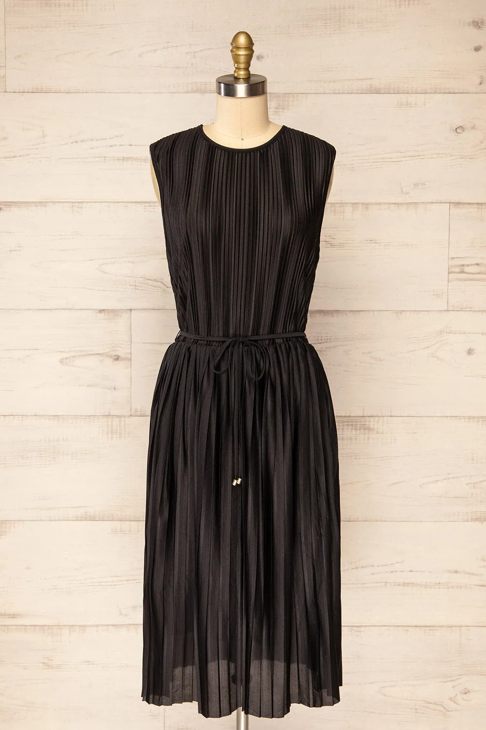 Padstow Black | Sleeveless Pleated Midi Dress sold by Boutique 1861