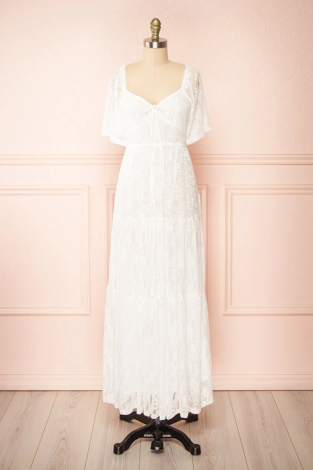 Amarys White | Tiered Lace Maxi Dress sold by Boutique 1861