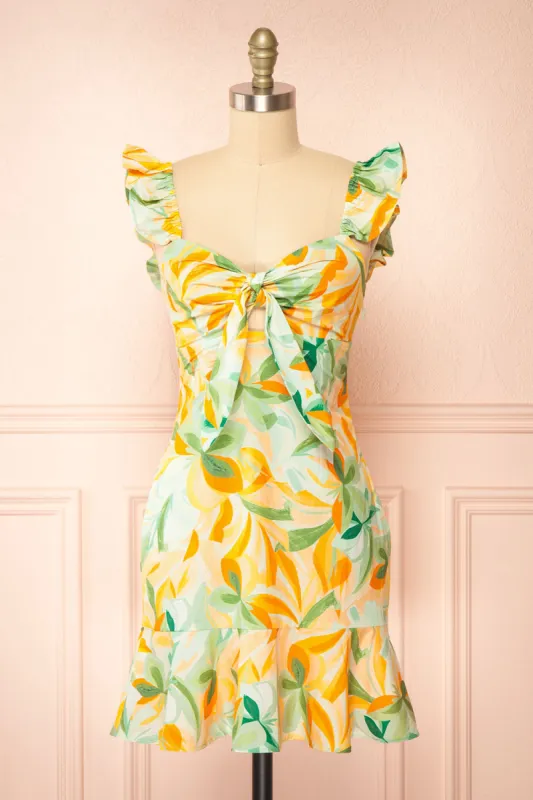 Dolabella | Short Colourful Dress w/ Leaves Motif sold by Boutique 1861