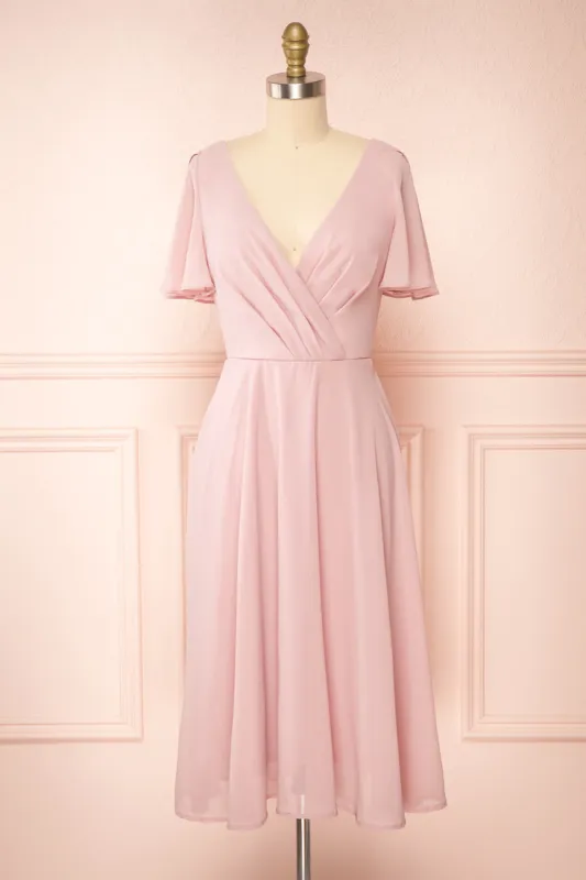 Adelie Lilac | V-neck Chiffon Midi Dress sold by Boutique 1861