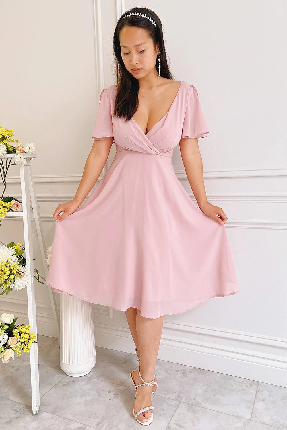 Adelie Lilac | V-neck Chiffon Midi Dress sold by Boutique 1861 product image thumbnail 4