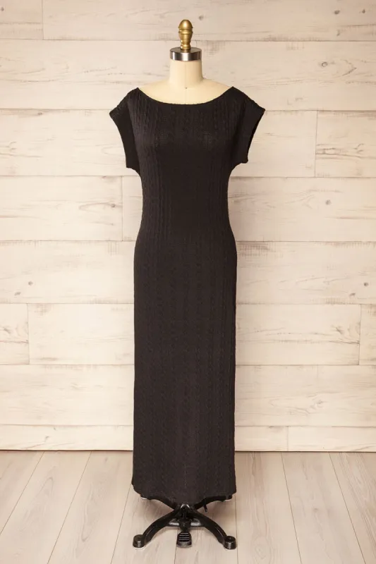 Selana Black | Knit Maxi Dress w/ Back Slit sold by Boutique 1861