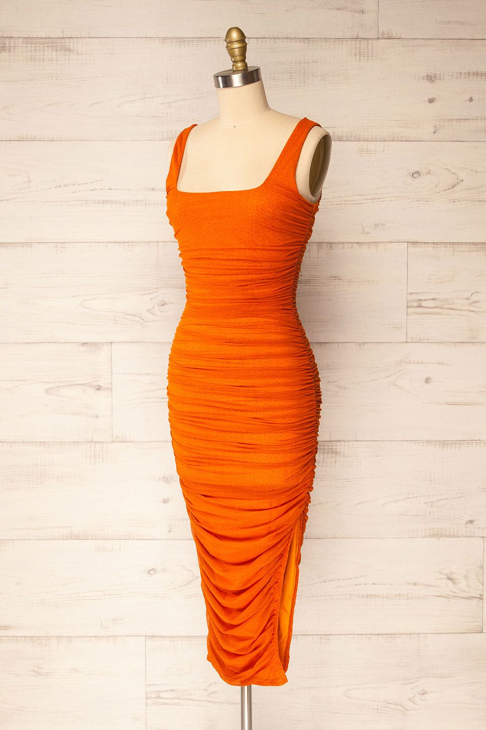 Fecho Orange | Fitted Ruched Midi Dress sold by Boutique 1861 product image thumbnail 3