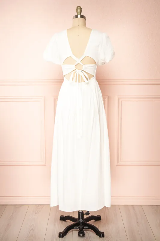 Lilou Ivory | Open-back Midi Dress w/ Puffy Sleeves sold by Boutique 1861