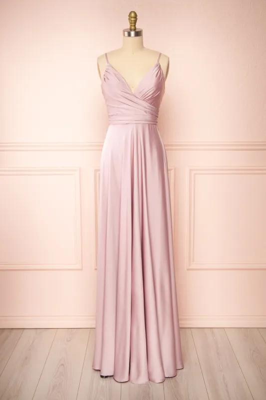 Lizza Mauve | Satin Maxi Dress w/ Slit sold by Boutique 1861