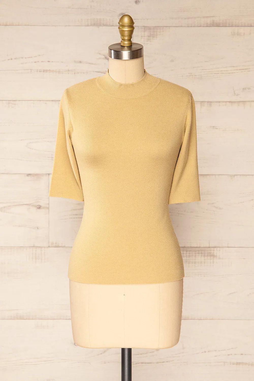 Palermo Beige | Short Sleeve Mock Neck Top sold by Boutique 1861