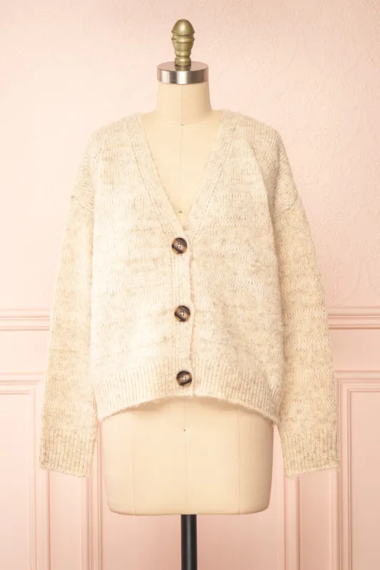 Elirian | Beige Button-Up Knit Cardigan sold by Boutique 1861