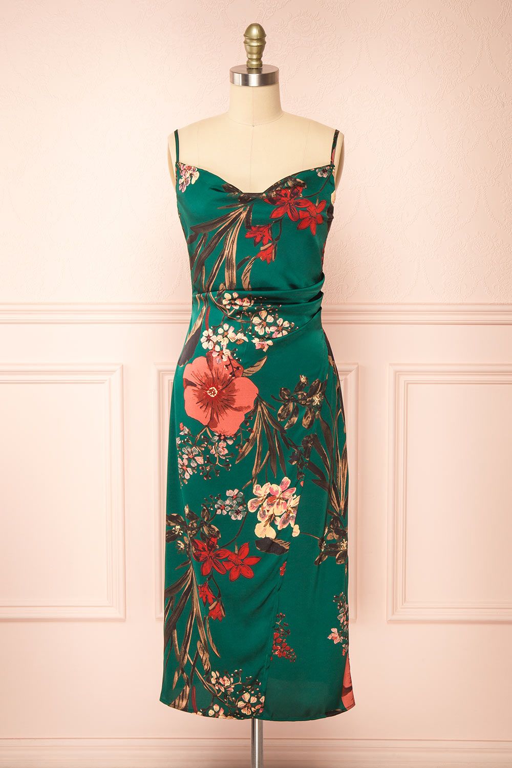 Annelise Green | Cowl Neck Floral Midi Dress sold by Boutique 1861