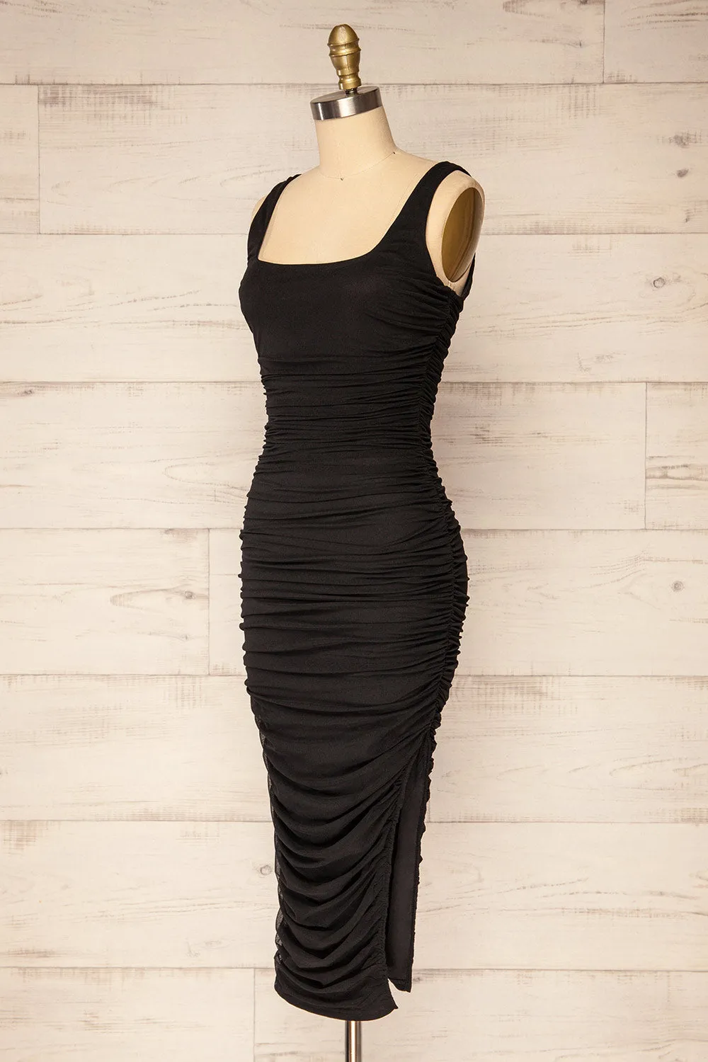 Fecho Black | Fitted Ruched Midi Dress sold by Boutique 1861 product image thumbnail 4