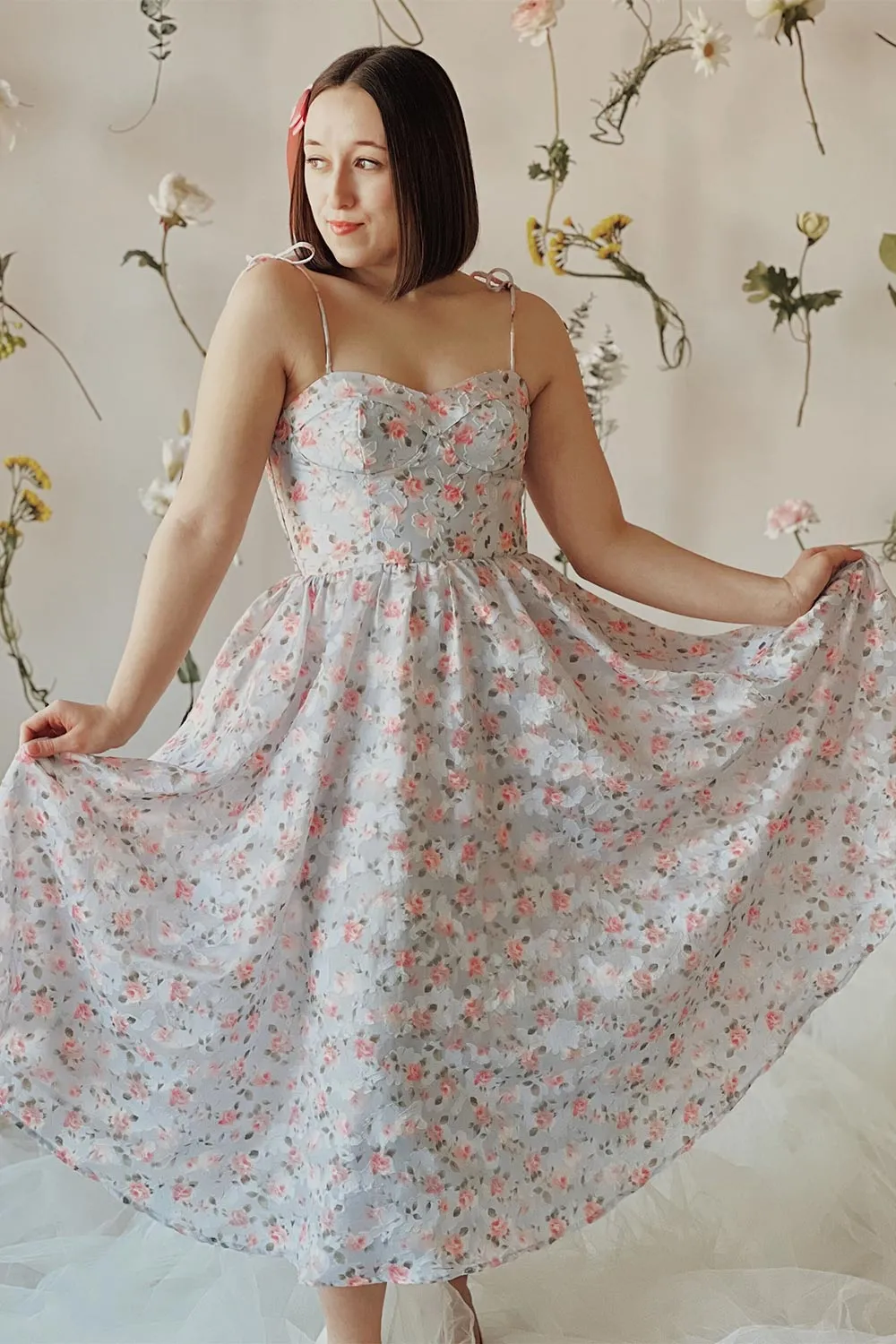Saphira | Blue Bustier Floral Midi Dress sold by Boutique 1861 product image thumbnail 2