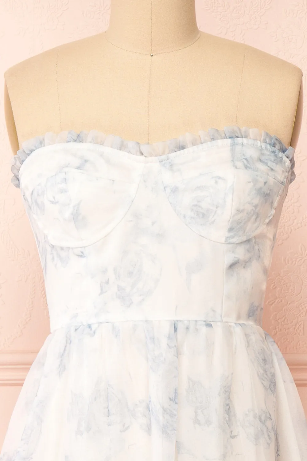 Caelly | Blue & White Bustier Floral Midi Dress sold by Boutique 1861 product image thumbnail 4