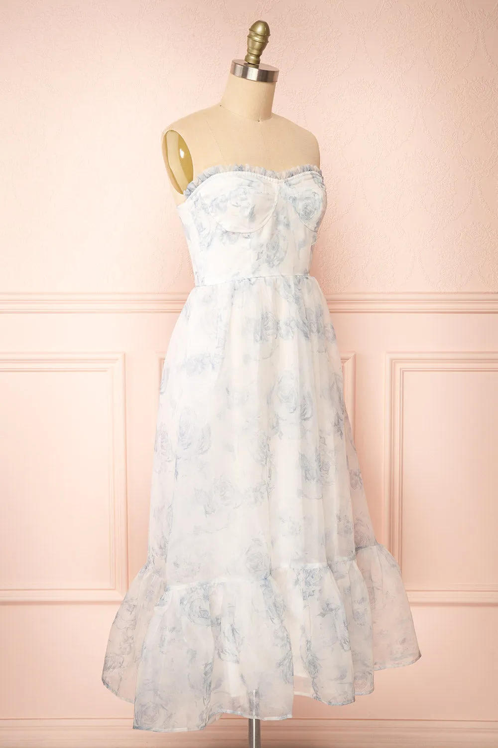 Caelly | Blue & White Bustier Floral Midi Dress sold by Boutique 1861 product image thumbnail 5