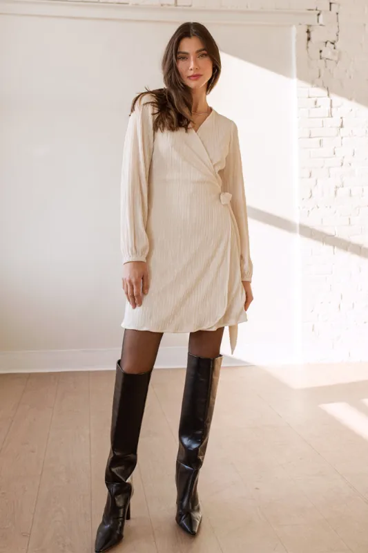 Billy Ivory | Pleated Shimmery Short Wrap Dress sold by Boutique 1861