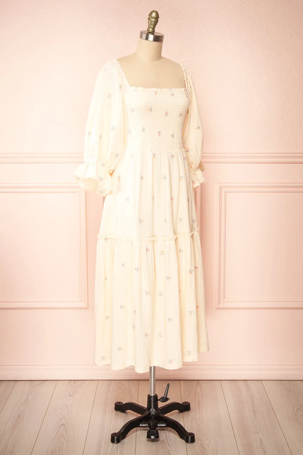Estelle Ivory | Midi Dress w/ Floral Embroidery sold by Boutique 1861 product image thumbnail 3
