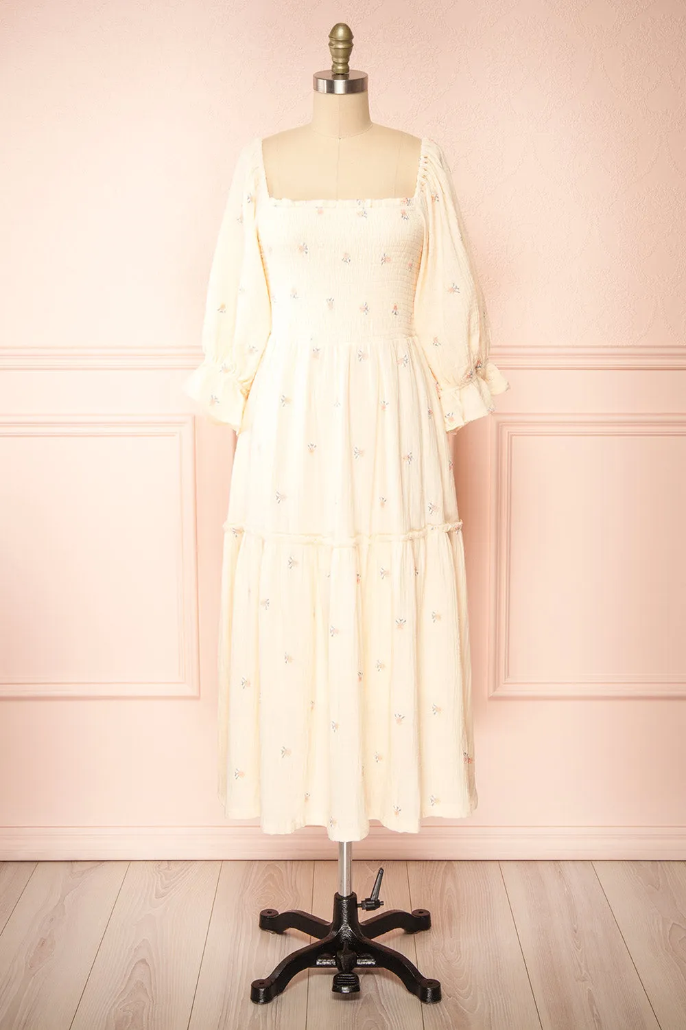 Estelle Ivory | Midi Dress w/ Floral Embroidery sold by Boutique 1861