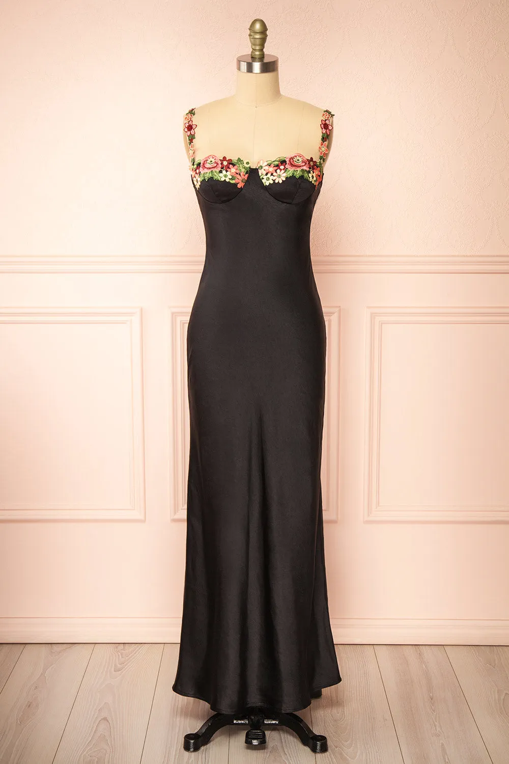 Ramona Black | Slip Dress w/ Floral Embroidery sold by Boutique 1861